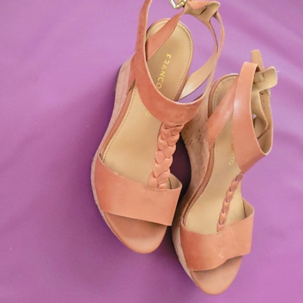 Brown cork wedge heels